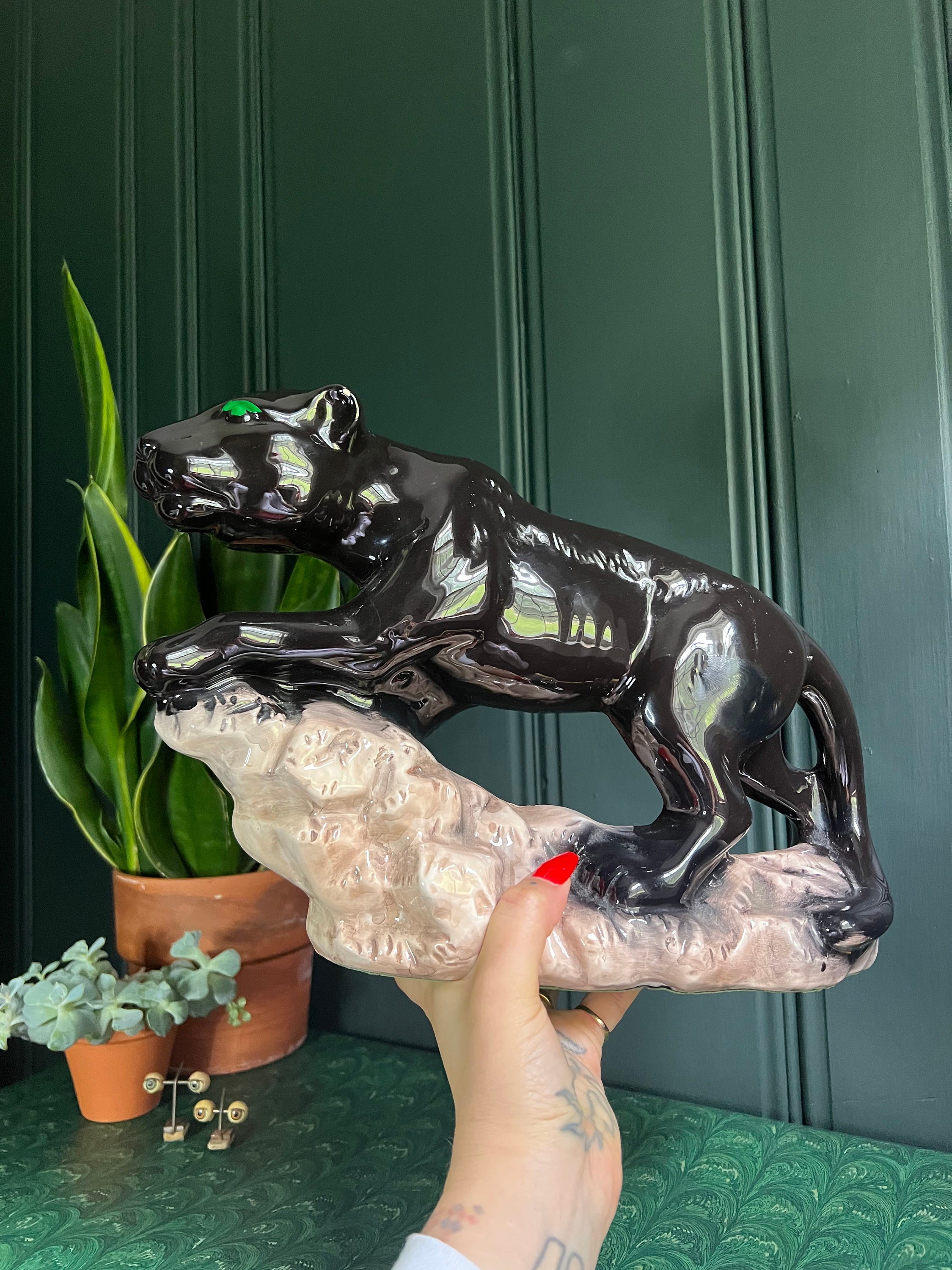 Large Vintage Tabletop Ceramic Panther Statue