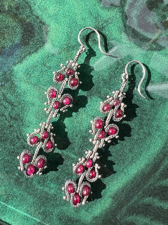 Sterling Silver Ruby Drop Earrings - image 1