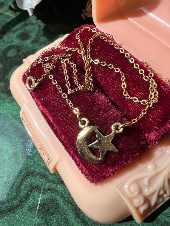 Vintage 12k Gold filled Sterling Silver Moon & Star Charm Necklace