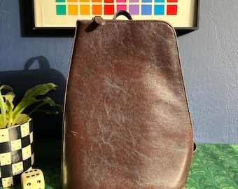 Vintage 1990's Faux Brown Leather Backpack Purse