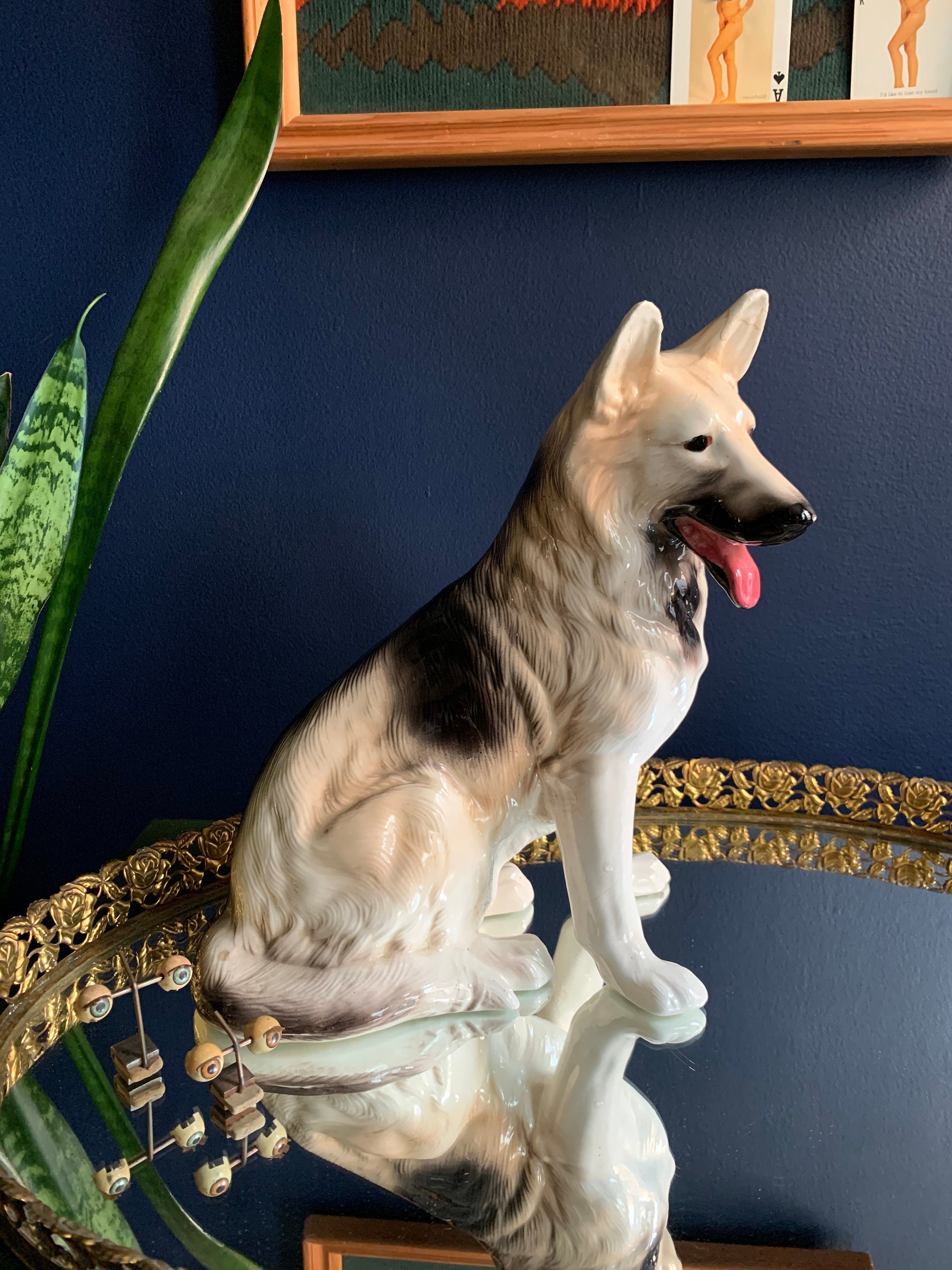 Large Ceramic German Shepherd Dog Statue
