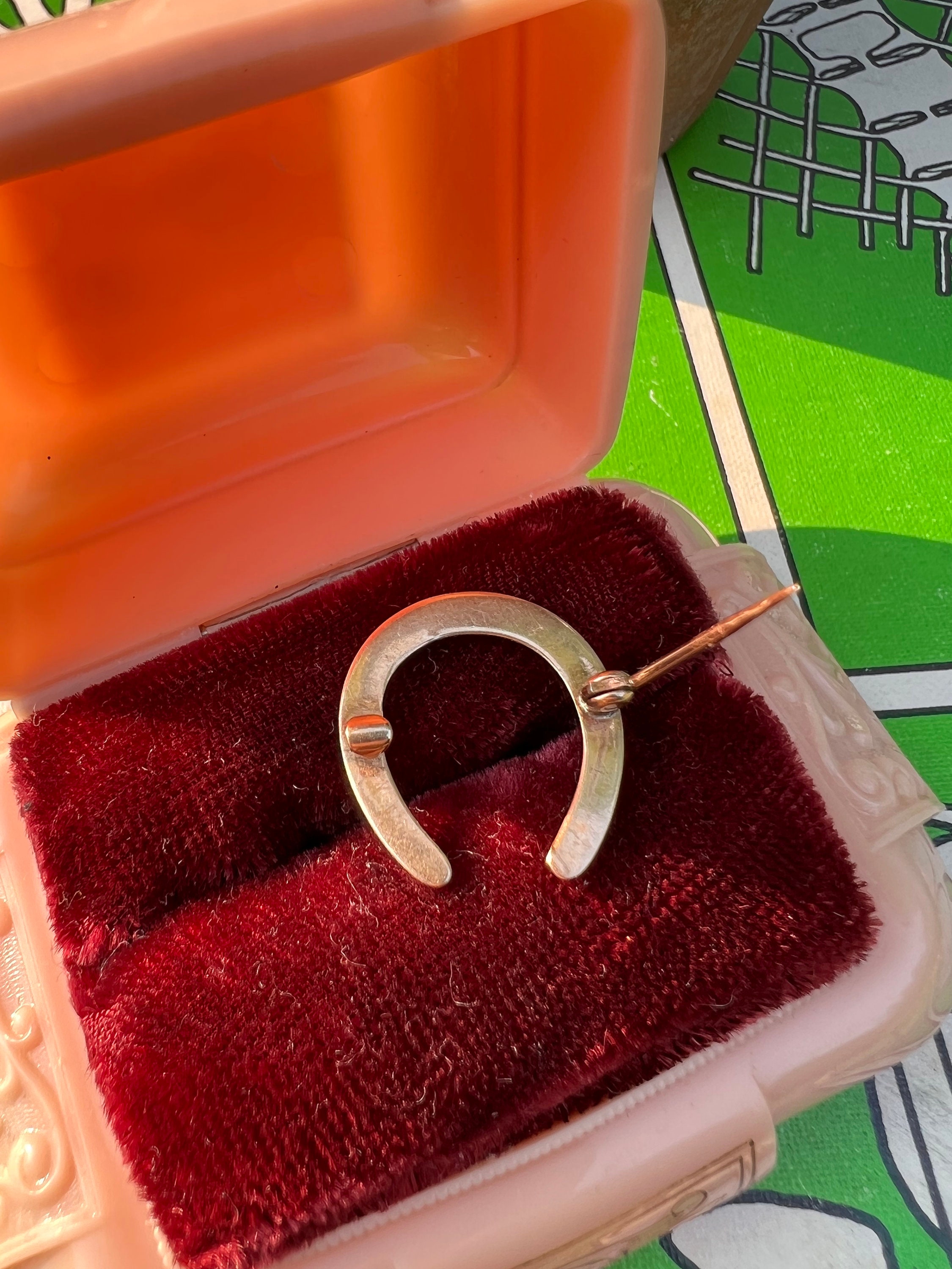 Antique Gold Horseshoe Seed Pearl Brooch