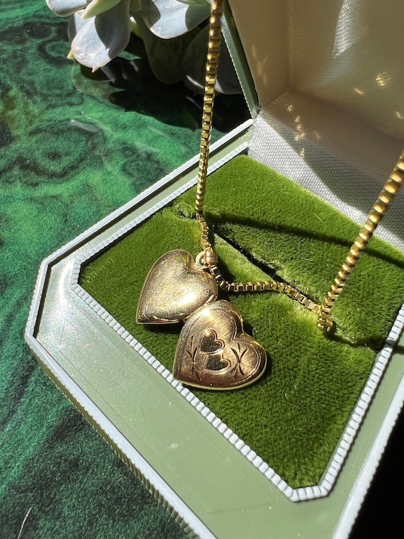 Vintage 14k Yellow Gold Heart Shaped Locket Charm With Heart Engravings