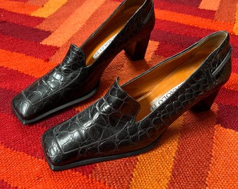 Vintage Leather Loafer Heels By Maraolo Italy Size US 5, Euro 45