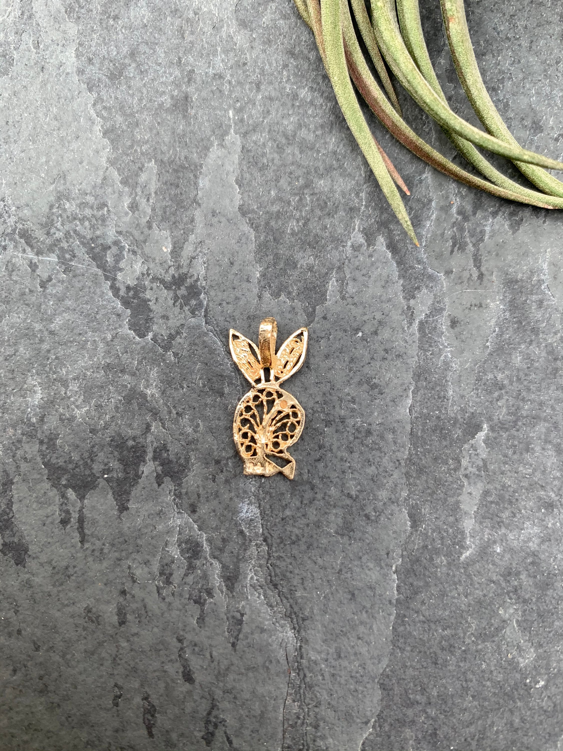 Vintage 14k Gold Filigree Playboy Bunny Charm