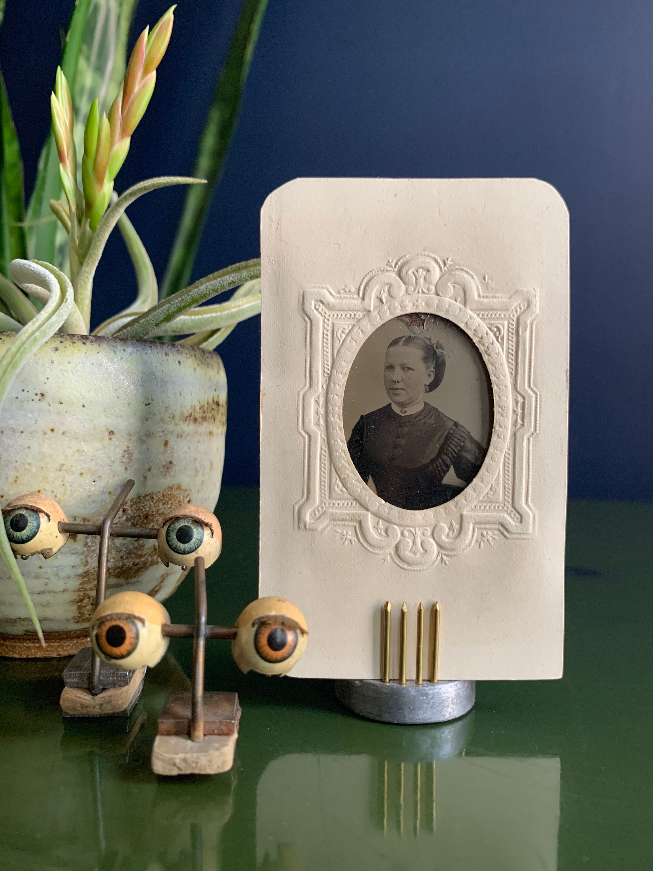 Antique Tintype Portrait In Original Embossed Paper Frame