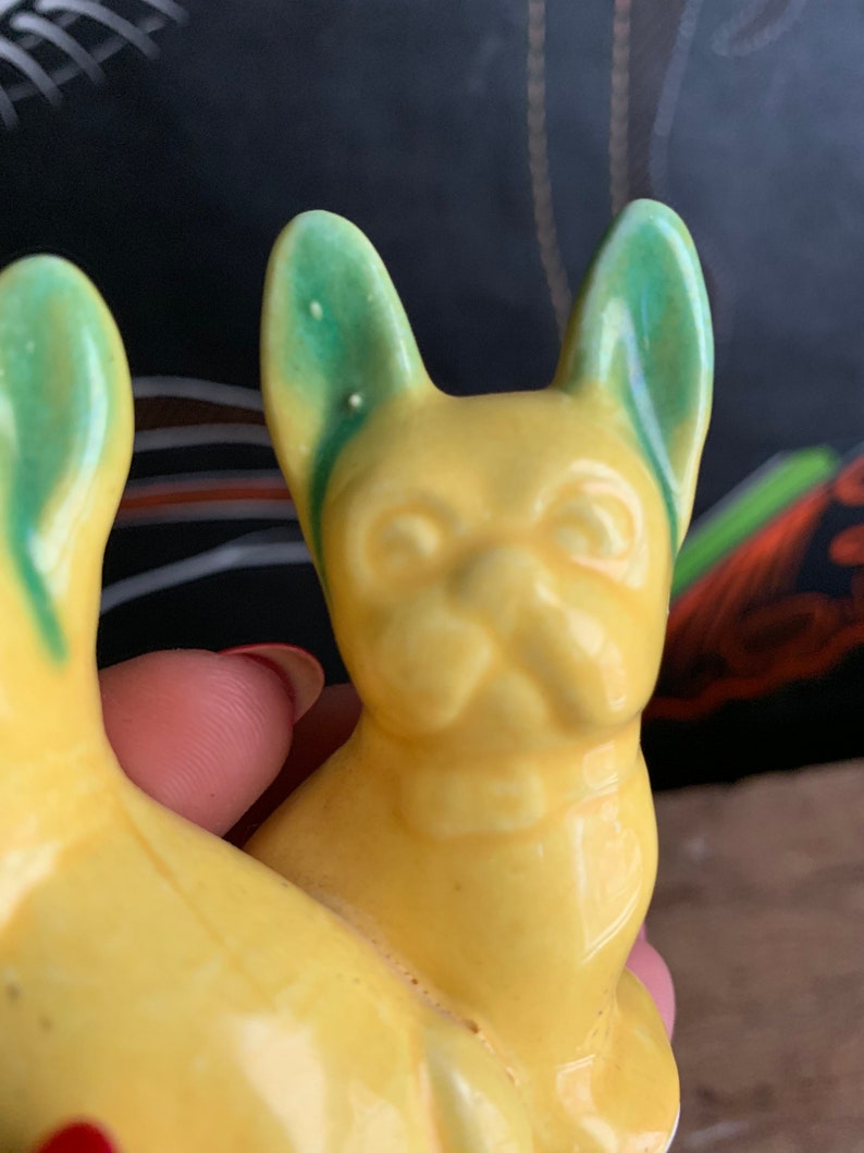 Ceramic Yellow Frenchie French Bulldog Salt and Pepper Shakers Made In Japan