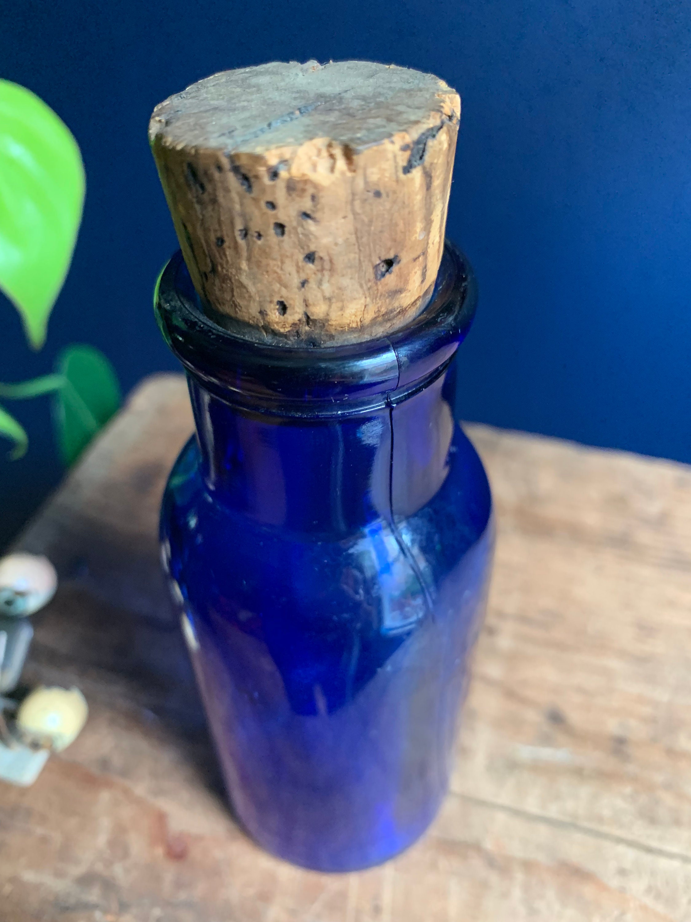 Blue Glass Bromo Seltzer Bottle With Original Cork