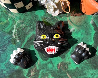 Vintage Black Cat And Paws Halloween Cake Topper Decoration