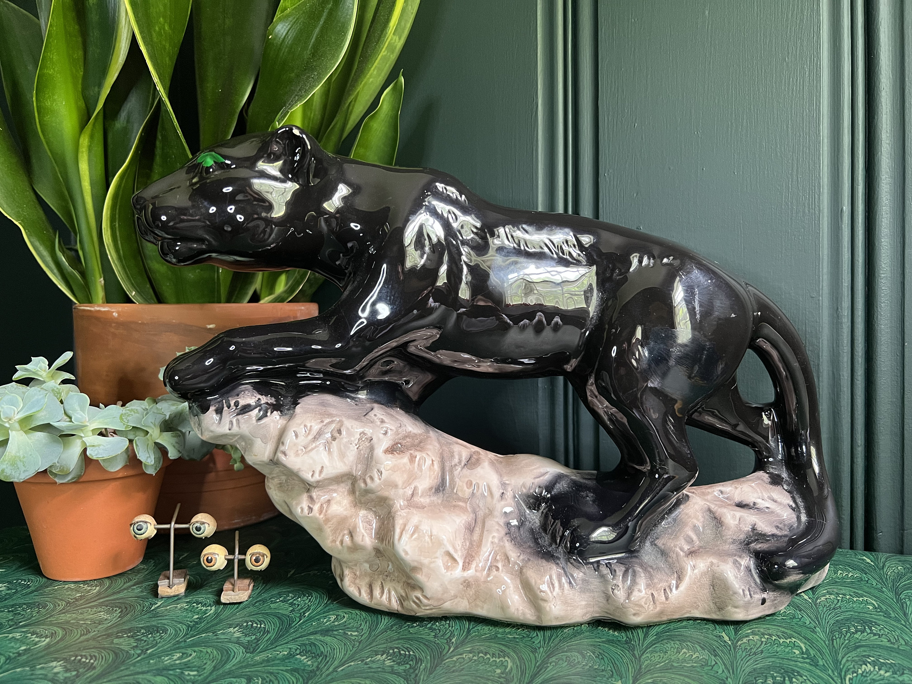 Large Vintage Tabletop Ceramic Panther Statue