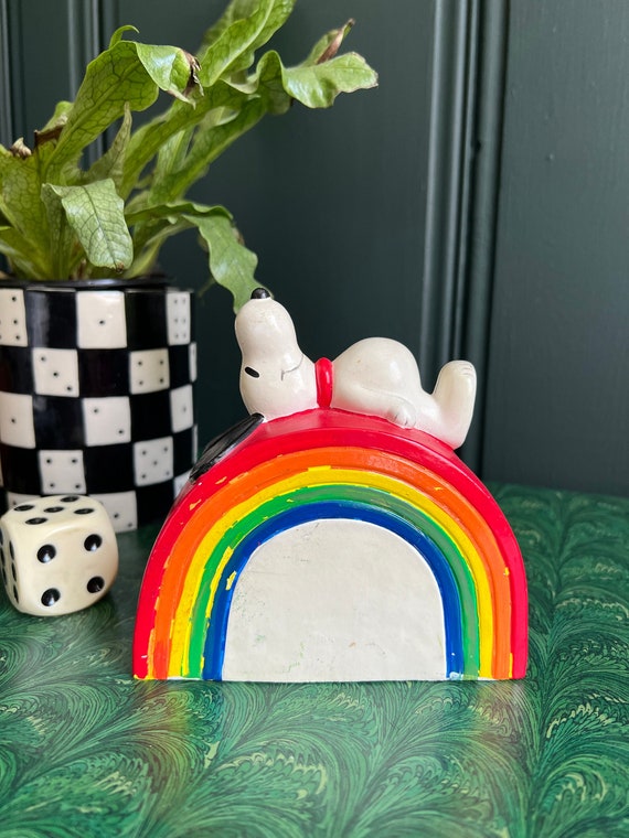 Vintage Ceramic Rainbow Snoopy Money Bank