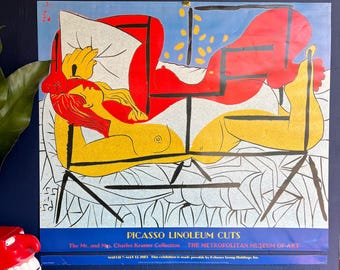 Original 1980's Vintage Un-Framed Picasso "Danae " Art Poster From The Linoleum Cuts Exhibition MoMA