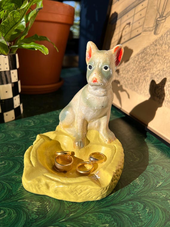 新作揃え Vintage Etsy - Ashtray Chalkware Carnival Dog Bull French アンティーク雑貨