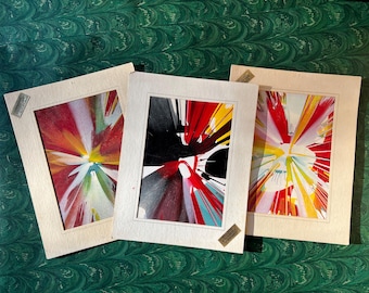 Set Of Three Vintage 1970's Abstract Spin Art Paintings