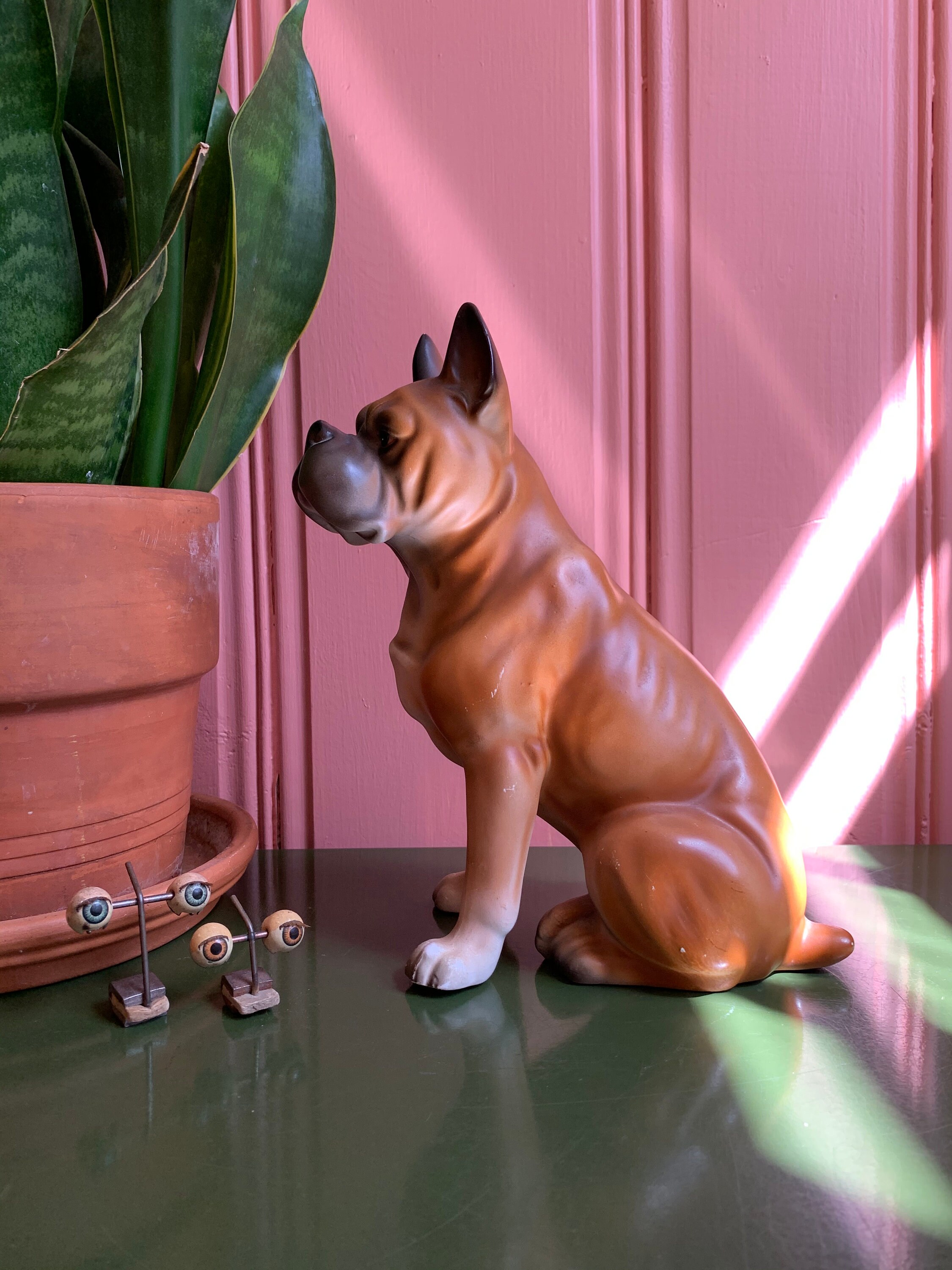 Vintage Ceramic Boxer Dog Statue By Rossini Japan