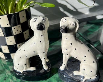 Pair Of Vintage English Pottery Dalmatian Statues