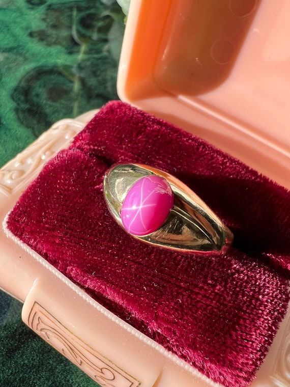 Vintage 14k Yellow Gold Pink Lindy Star Sapphire R