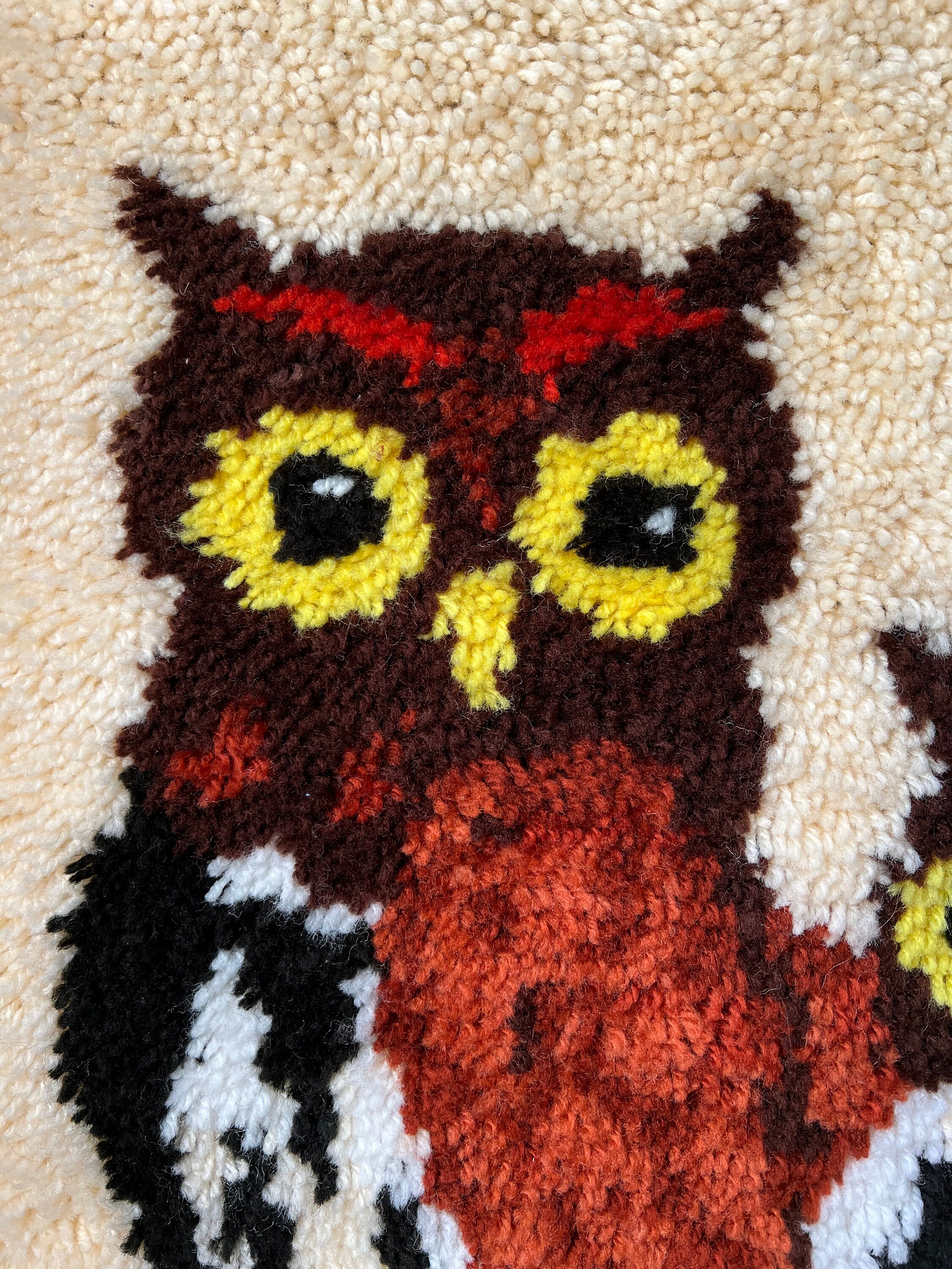 Large 1970's Hook Latch Tapestry/ Shag Rug Of Owls