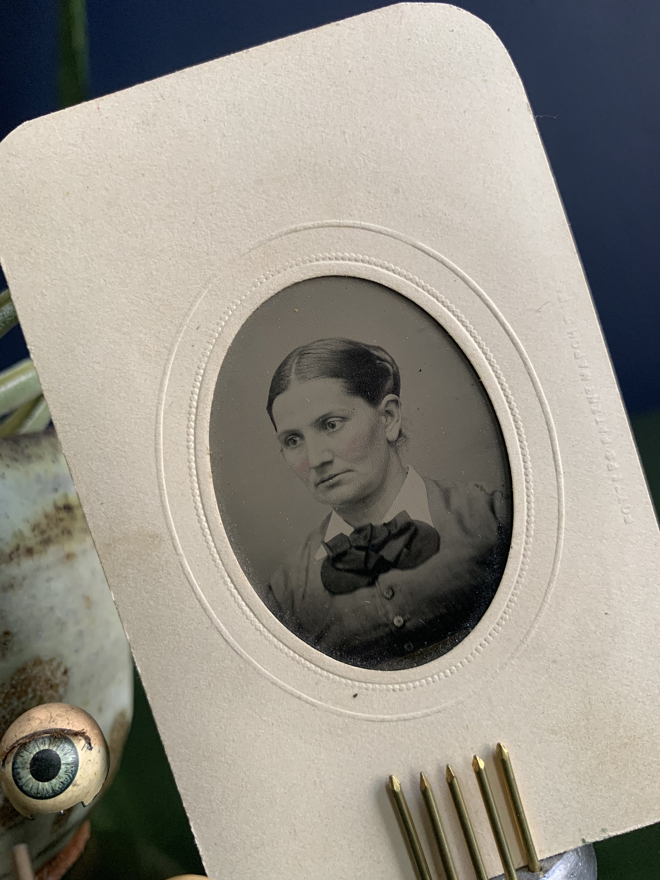 Antique Tintype Portrait In Original Embossed Paper Frame