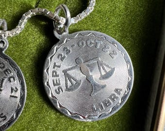 Vintage Sterling Silver Libra Zodiac Medallion Charm