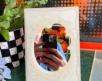Vintage Storage Box For Jewelry With Free Standing Or Wall Hanging Mirror Lid