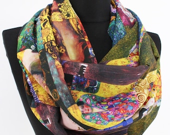 Gustav Klimt Maluje Szalik Nieskończoności: Damski Syntetyczny Szalik w Kółko