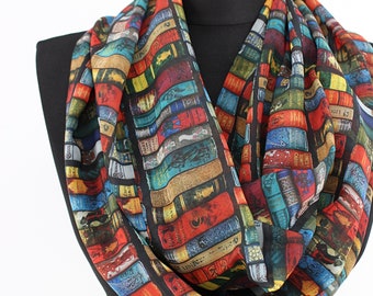 Infinity Scarf Bookshelf Print Chiffon : Book Lover Gift