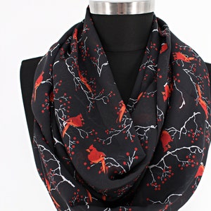 Kardinal Vögel Infinity Schal, Langer Schal, Rundschal, Frauen Geschenk für Sie Frühling - Sommer - Herbst Mode Accessoires