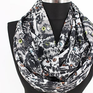 Owl Print Chiffon Infinity Scarf: Lightweight Circle Scarf