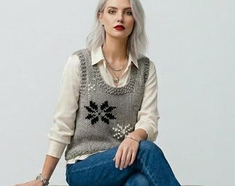 Ręcznie robiona na drutach kamizelka z norek w kolorze: damski sweter bez rękawów