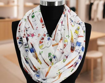 Szalik z szyfonu Infinity: wzór palety malarskiej, lekki szalik