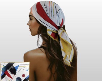 Bandana bawełniana: opaska na głowę w stylu boho, chusta na szyję, osłona twarzy – abstrakcyjny wzór