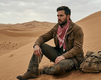 Czerwono-biały szal keffiyeh, arafatka w pepitkę, bawełniany szal pustynny, szal z frędzlami