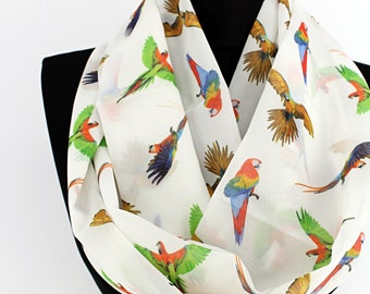 Parrots Infinity Scarf, Long Scarf, Circle Scarf, Women Gift For Her Spring - Summer - Fall Fashion Accessories