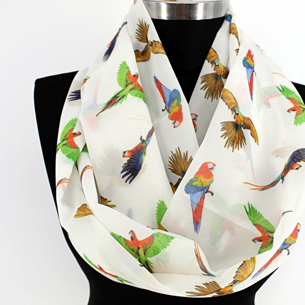 Parrots Infinity Scarf, Long Scarf, Circle Scarf, Women Gift For Her Spring - Summer - Fall Fashion Accessories