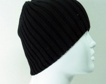 Black Knit Hat / Men Knit Beanie / Wool Blend Hat / Winter Fashion Accessories