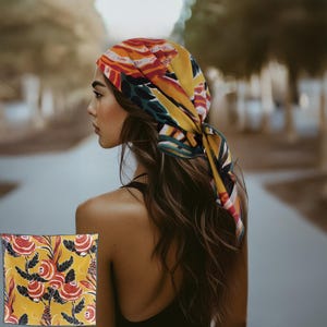 Écharpe bandana en coton à fleurs : accessoire pour cheveux bohème, jaune moutarde