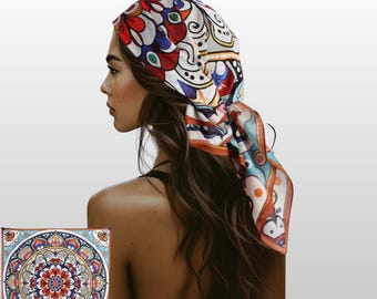 Geometric Cotton Bandana Scarf: Boho Hair Accessory, Neck Scarf