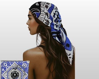 Bandana bawełniana: opaska na głowę w stylu boho, chusta na szyję, osłona twarzy – abstrakcyjny wzór