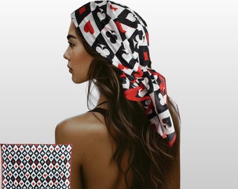 Cotton Bandana Scarf: Playing Cards Print - Boho Hair Accessory