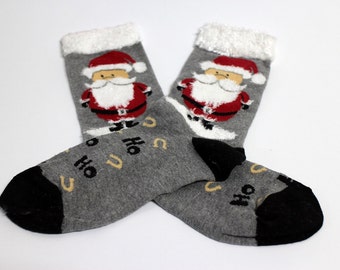 Christmas Santa Claus Grey Furry Socks