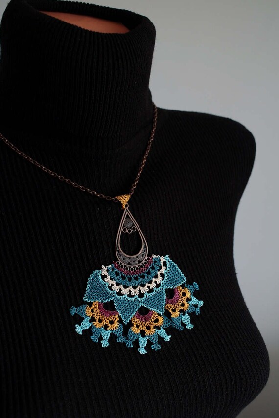 Oya Necklace Traditional Needle Lace Jewelry Crochet Etsy