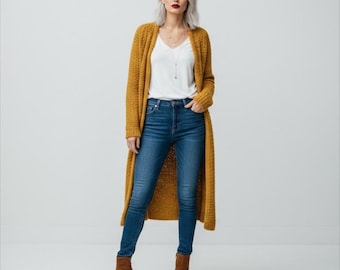 Miękki dzianinowy długi kardigan: modna odzież wierzchnia dla kobiet