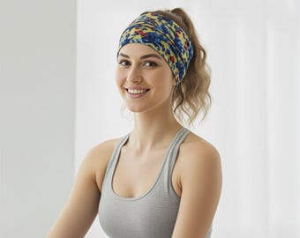 Jersey Headband Floral Soft : Wide Stretchy Hair Band for Yoga & Sport