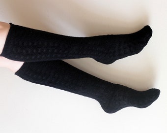 Black Knee High Boot Socks, Knee Socks, Leg warmers, Winter Socks