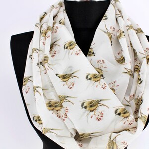 Sparrow Bird Pattern Chiffon Infinity Scarf, Long Scarf, Circle Scarf, Women Gift For Her Spring - Summer - Fall Fashion Accessories