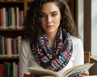 Szalik z szyfonu w nieskończoność z nadrukiem na półkę na książki: prezent dla miłośnika książek
