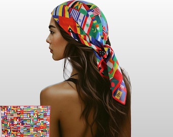 Bandana bawełniana: nadruk z flagami świata – ozdoba do włosów w stylu boho
