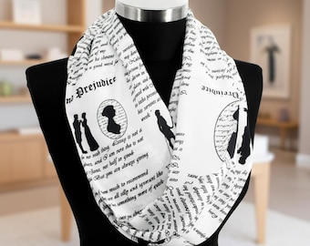 Szalik w kształcie nieskończoności z motywem książki „Duma i uprzedzenie”: jedwabista, miękka tkanina