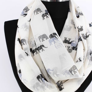Elephant Pattern Chiffon Infinity Scarf, Long Scarf, Circle Scarf, Women Gift For Her Spring - Summer - Fall Fashion Accessories